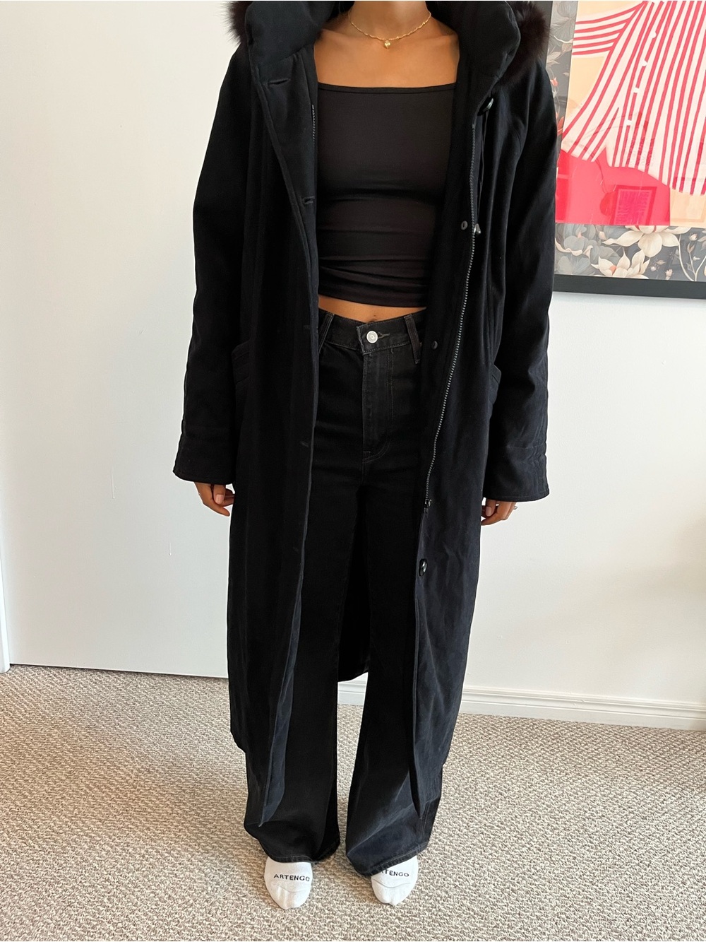 NUAGE Vintage Black Hooded Coat